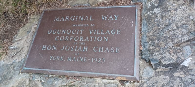 Dedication plaque commemorating Josiah Chase's 1925 gift of the Marginal Way