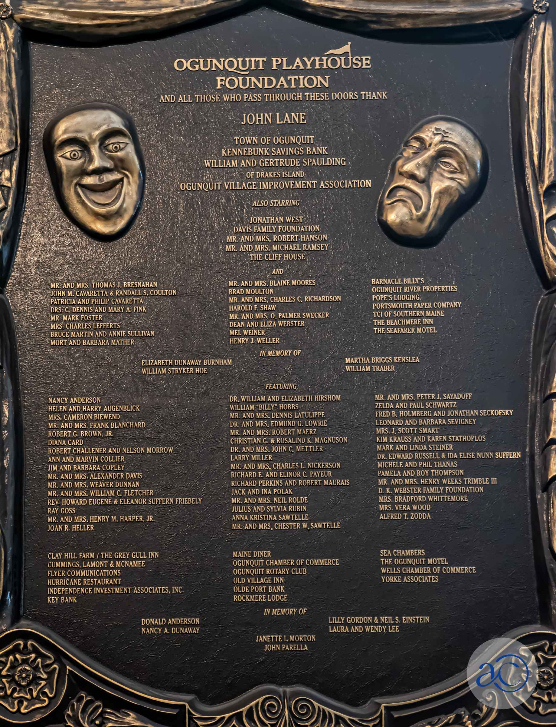 Ogunquit Playhouse Foundation plaque