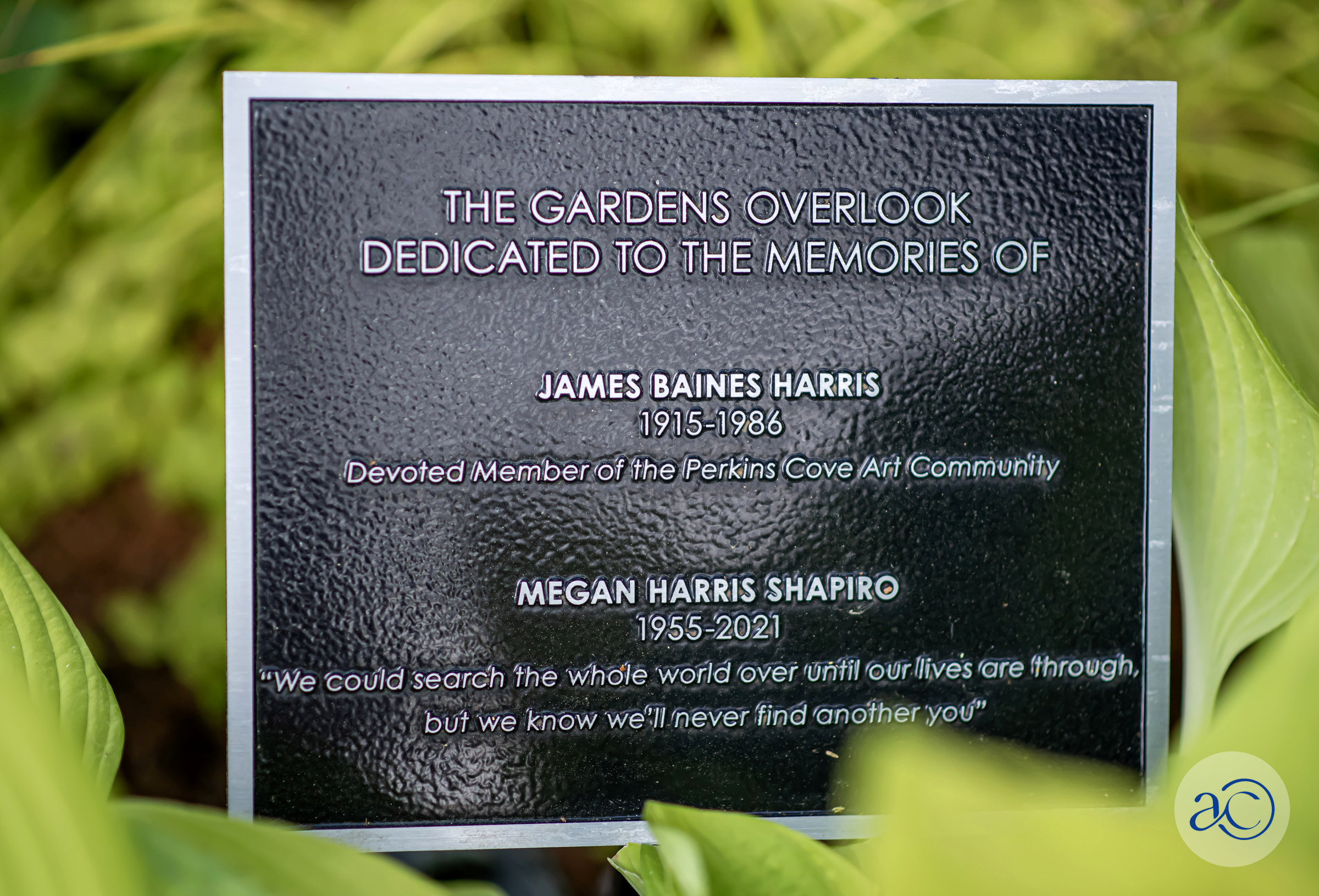 James Baines Harris & Megan Harris Shapiro Gardens Overlook Plaque