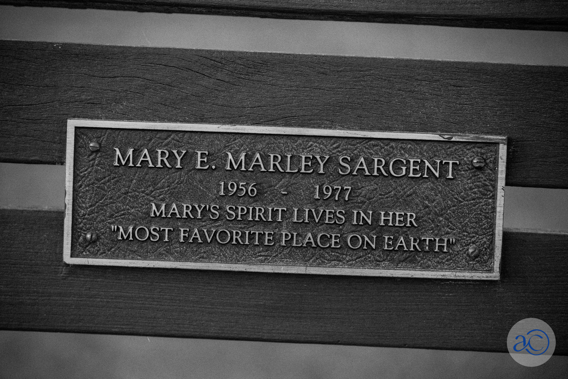 Mary E. Marley Sargent bench plaque