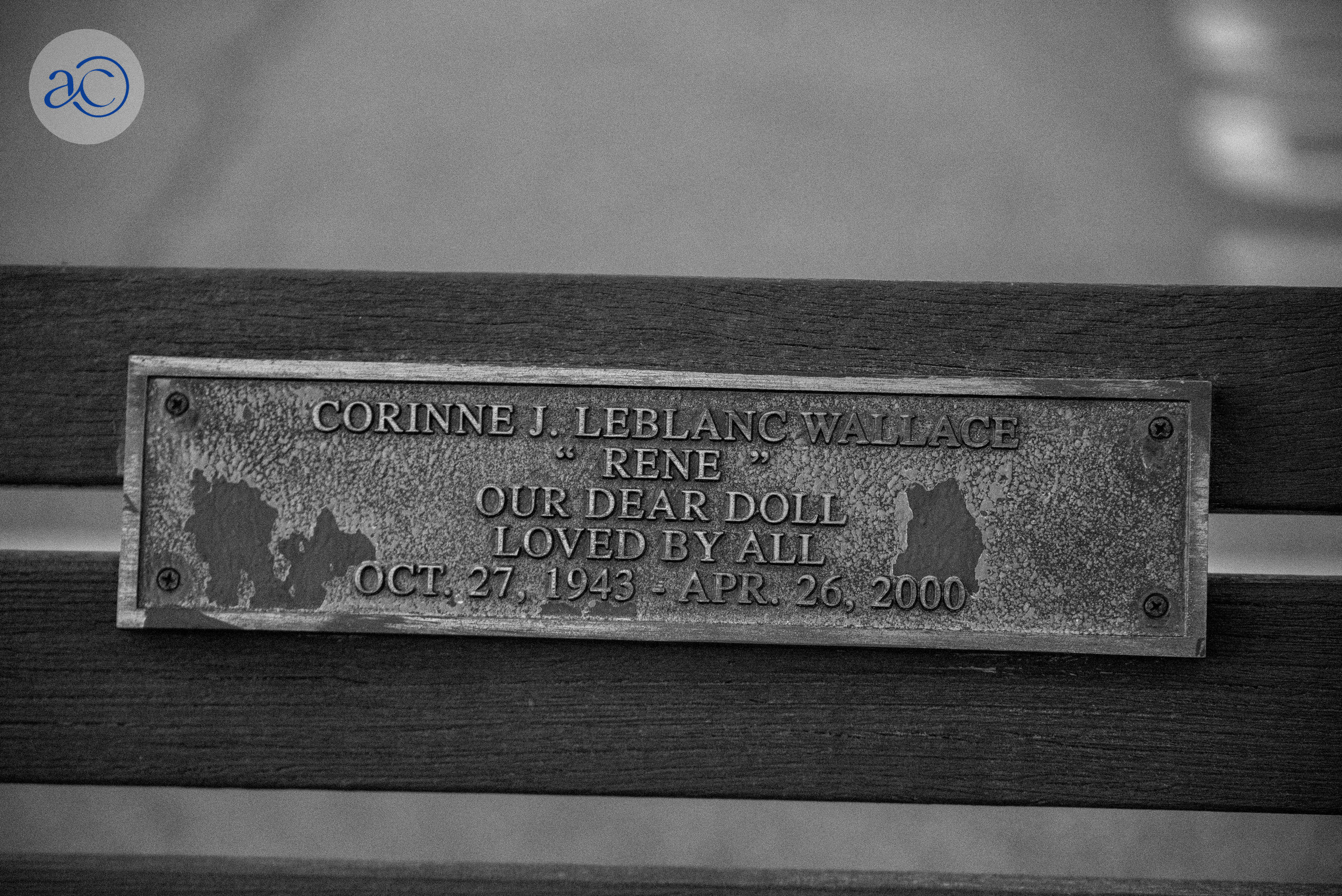 Corinne Wallace bench plaque